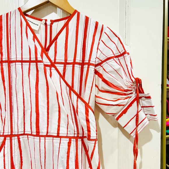 {LOVEBIRDS} Red & White Striped Designer High-Low Midi Dress - Picture 4 of 10